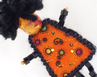 Mixed Media Brooch, Orange Black Girlfriend