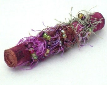 Beaded Jewelry, Mixed Media Brooch Fuchsia, Handmade