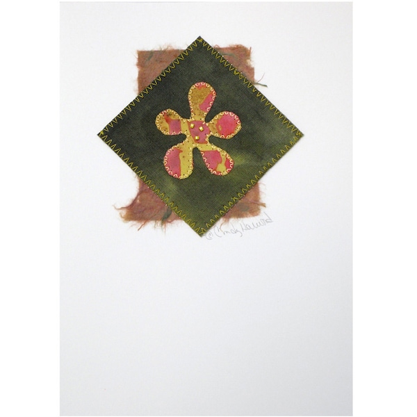 Handmade Greeting Card - Beaded Flower, Earthy Colors