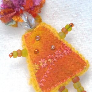 Mixed Media Brooch Orange Girlfriend Jewelry image 1