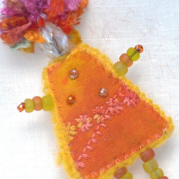 Mixed Media Brooch Orange Girlfriend Jewelry