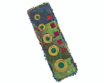 Abstract Bookmark Fiber Collage Gift Handmade Textile Art Fabric Bookmark