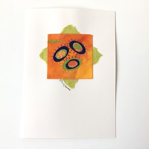 Mixed Media Greeting Card, Floral Collage, Fiber Art