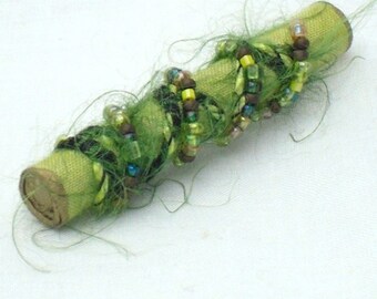 Beaded Jewelry, Mixed Media Brooch Lime Green