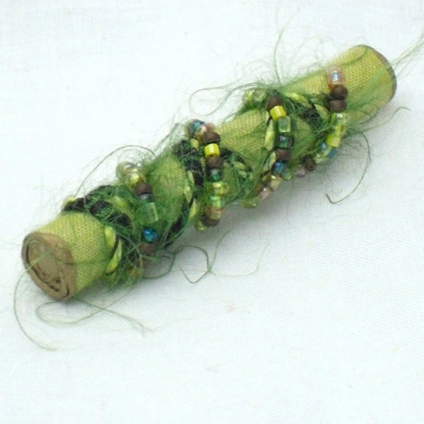 Beaded Jewelry, Mixed Media Brooch Lime Green