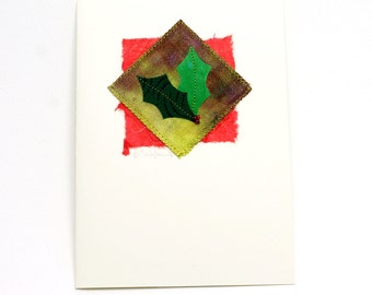 Mixed Media Holly Greeting Card Red Green