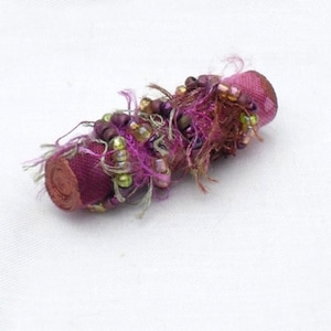 Mixed Media Brooch, Fuchsia Pink, Beaded, Small image 1