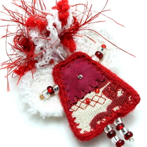 Mixed Media Jewelry Brooch Red Angel image 1