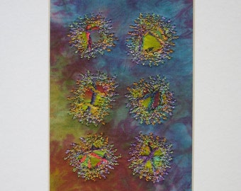 Art Quilt Collage, Matted, Framable Art