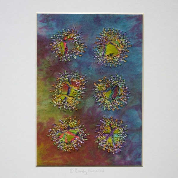 Art Quilt Collage, Matted, Framable Art