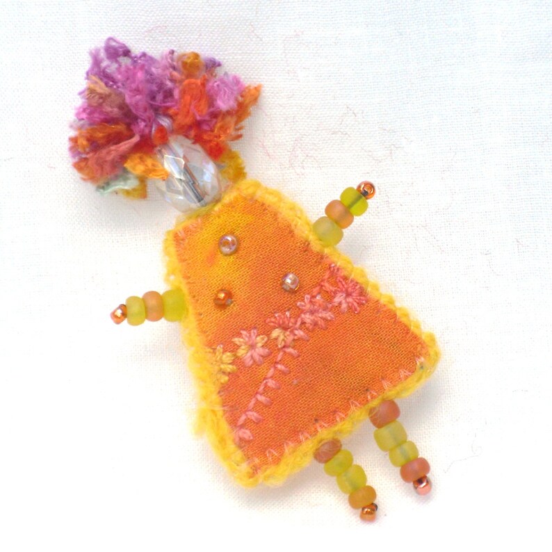 Mixed Media Brooch Orange Girlfriend Jewelry image 2