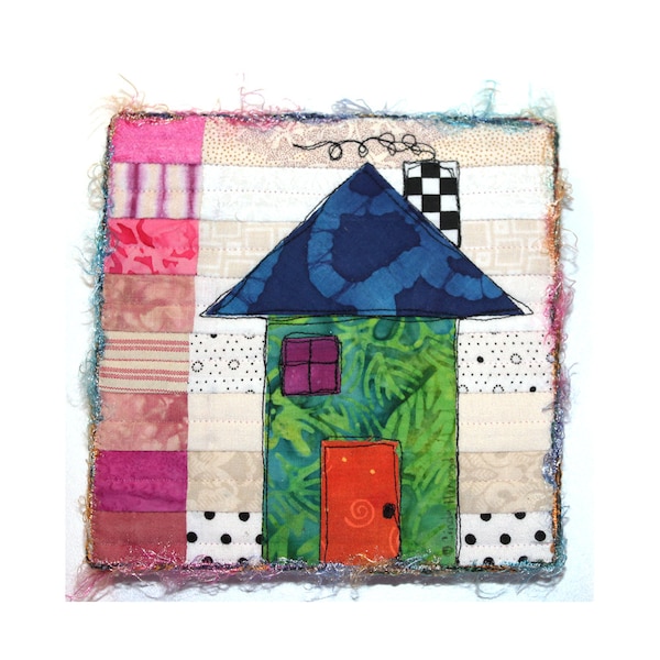 Fiber Mixed Media House on Canvas