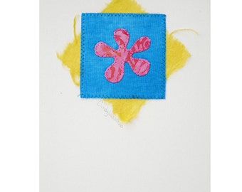 Blank Greeting Card, Mixied Media, Flower, Pink, Turquoise, Yellow, Handmade, Sale!