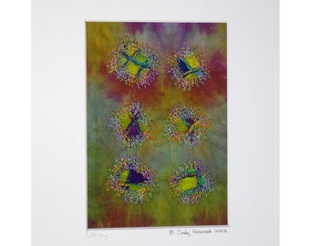 Fiber Art Collage, Quilt Collage, Matted, Framable Art