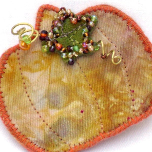 Mixed Media Brooch, Beaded Pumpkin