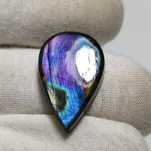 AAA+ Multi Purple Labradorite Pear Cabochon: Natural Labradorite Gemstone For Jewelry (22x14 MM)