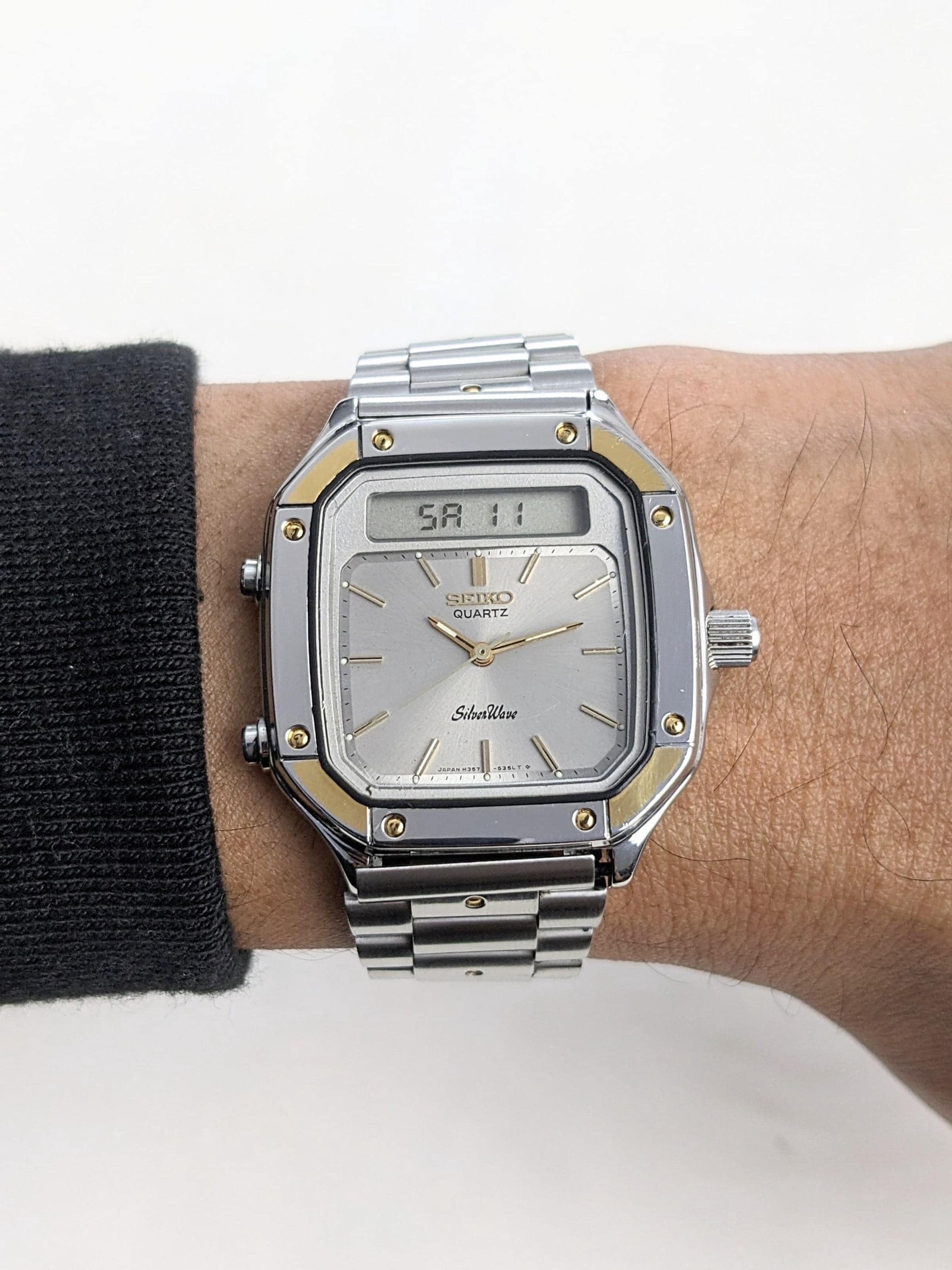 Vintage Seiko Silverwave Ana Digi Watch Two Tone H357-5220 Men's