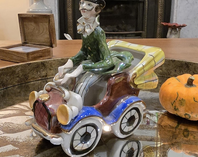 Featured listing image: Vintage Italian Ceramic Figurine: Whimsical Man in Car Ornament