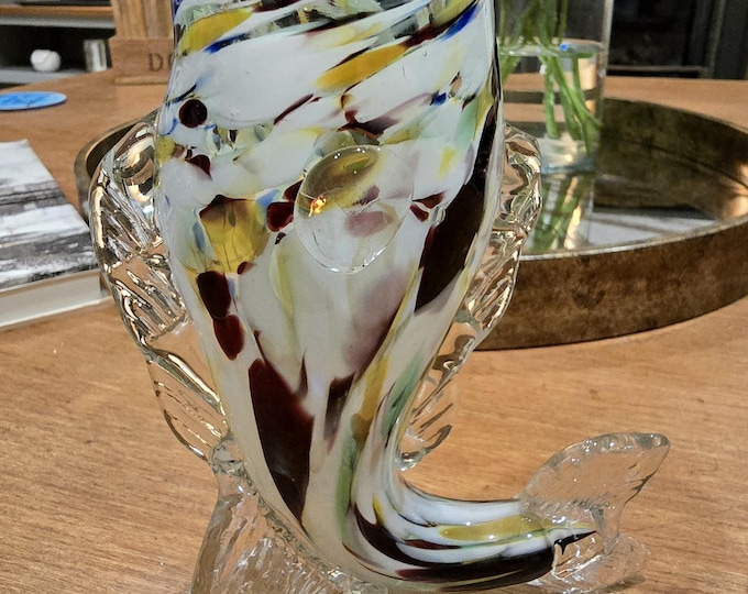 Featured listing image: Vintage Glass Fish Pen Holder: Murano Style Desk Organizer, 14cm