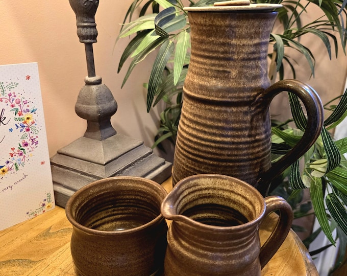 Featured listing image: Vintage Studio Pottery Coffee Set – Brown Glazed Stoneware Pitcher & Creamer