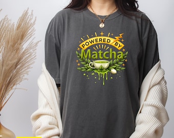 Matcha Lover Shirt: Retro "Powered By Matcha" Tee
