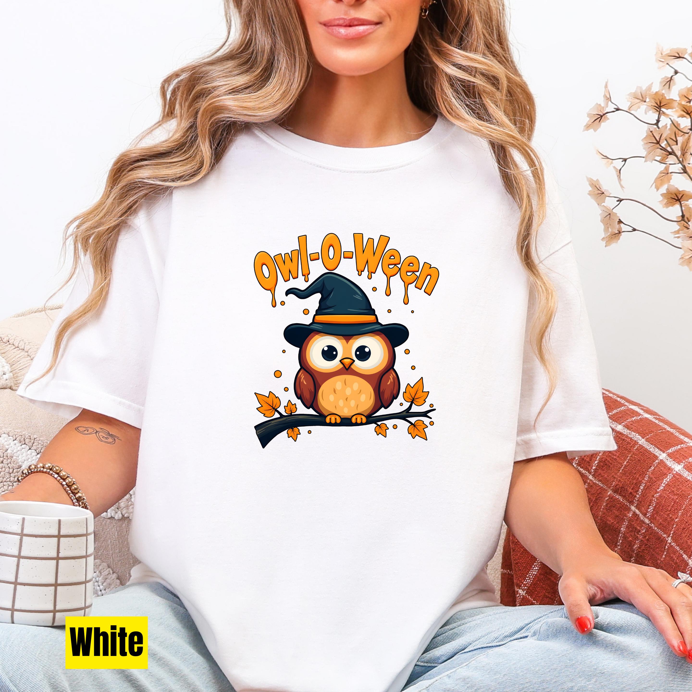 Owl-O-Ween T-Shirt: Playful Cartoon Owl Halloween Graphic Tee