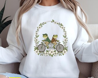 Frog Tandem Bicycle Sweatshirt | Whimsical Vintage Frog Friends Tee