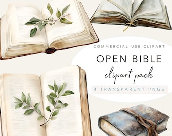 Watercolor Open Bible Clipart: Scripture PNG Graphics (Digital Download)