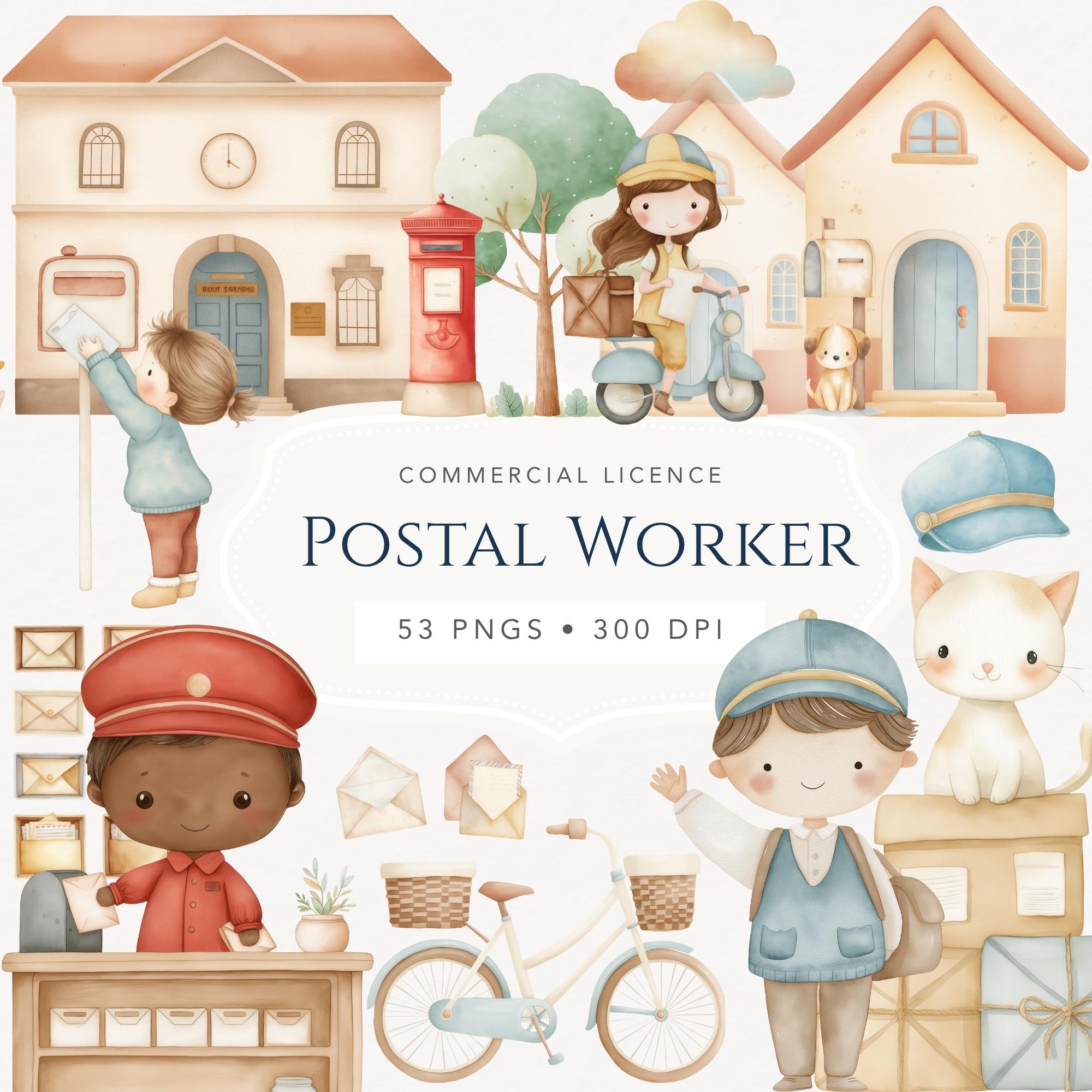 Postal Worker Clipart Bundle – Cute Mailman & Post Office Illustrations ...