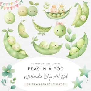 Peas in a Pod Watercolor Clip Art Set (Digital Download)