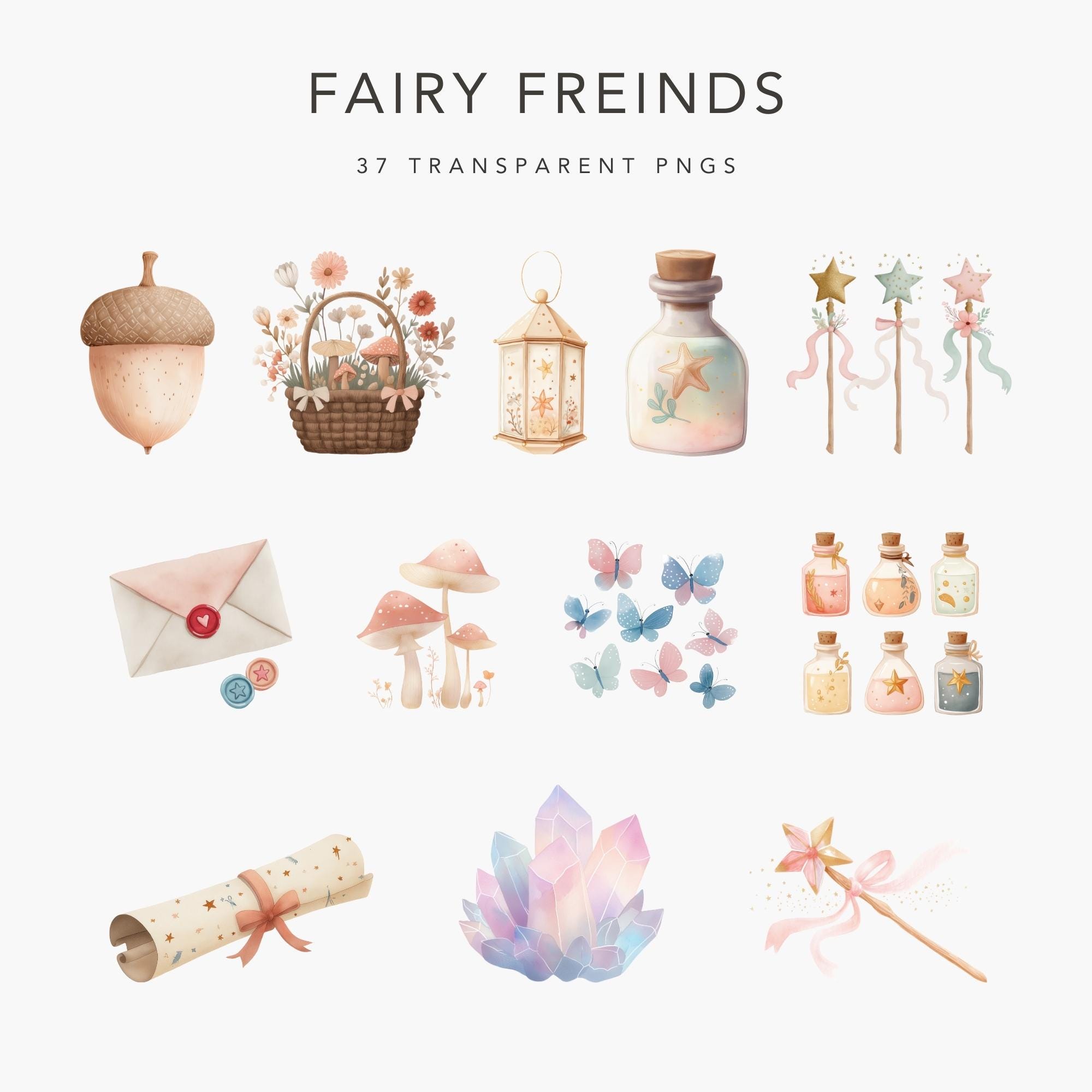 Pastel Fairy Clipart Set, Fantasy PNG, Woodland & Forest, Watercolor ...