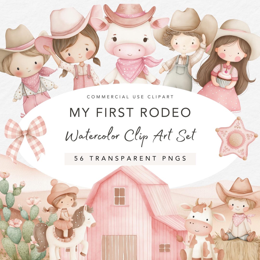 My First Rodeo Clipart, Pink Western Watercolor Baby Rodeo PNG ...