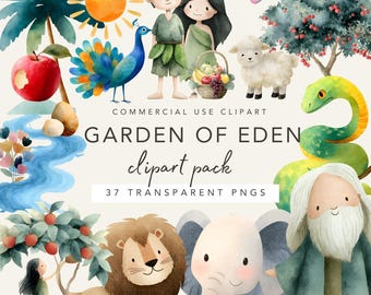 Garden of Eden, Adam and Eve Bible Story, Days of Creation Clip Art