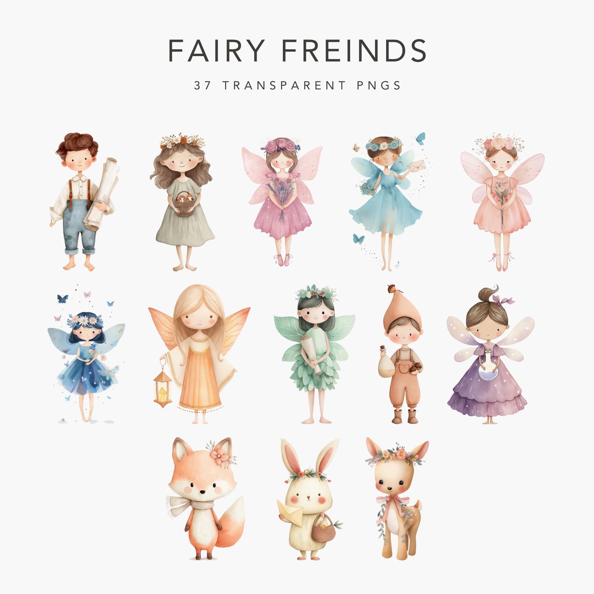 Pastel Fairy Clipart Set, Fantasy PNG, Woodland & Forest, Watercolor ...