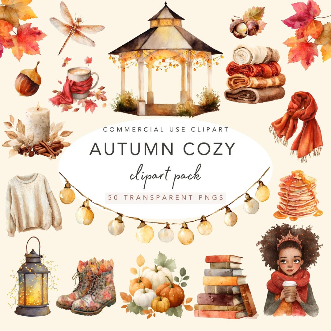 Cozy Autumn Watercolor Clipart Bundle: Gazebo, Latte, Pumpkins (digital ...