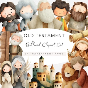 Old Testament Bible Story Clipart | Christian Watercolor Characters and Scenes | Adam & Eve, Noah, Moses, David, Daniel