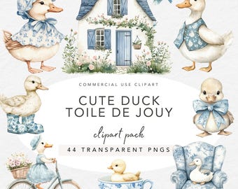 Duck Toile de Jouy Clipart | Cottagecore French Graphics (PNGs)