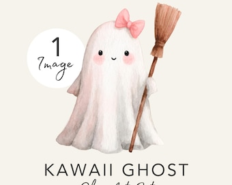 Kawaii Ghost Clipart | Cute Halloween Ghost Illustration | Spooky PNG (Digital Download)