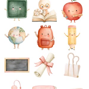 Classroom Clipart Set, Pastel School Supplies PNG, Watercolor Stationery, Teacher Graphics image 2