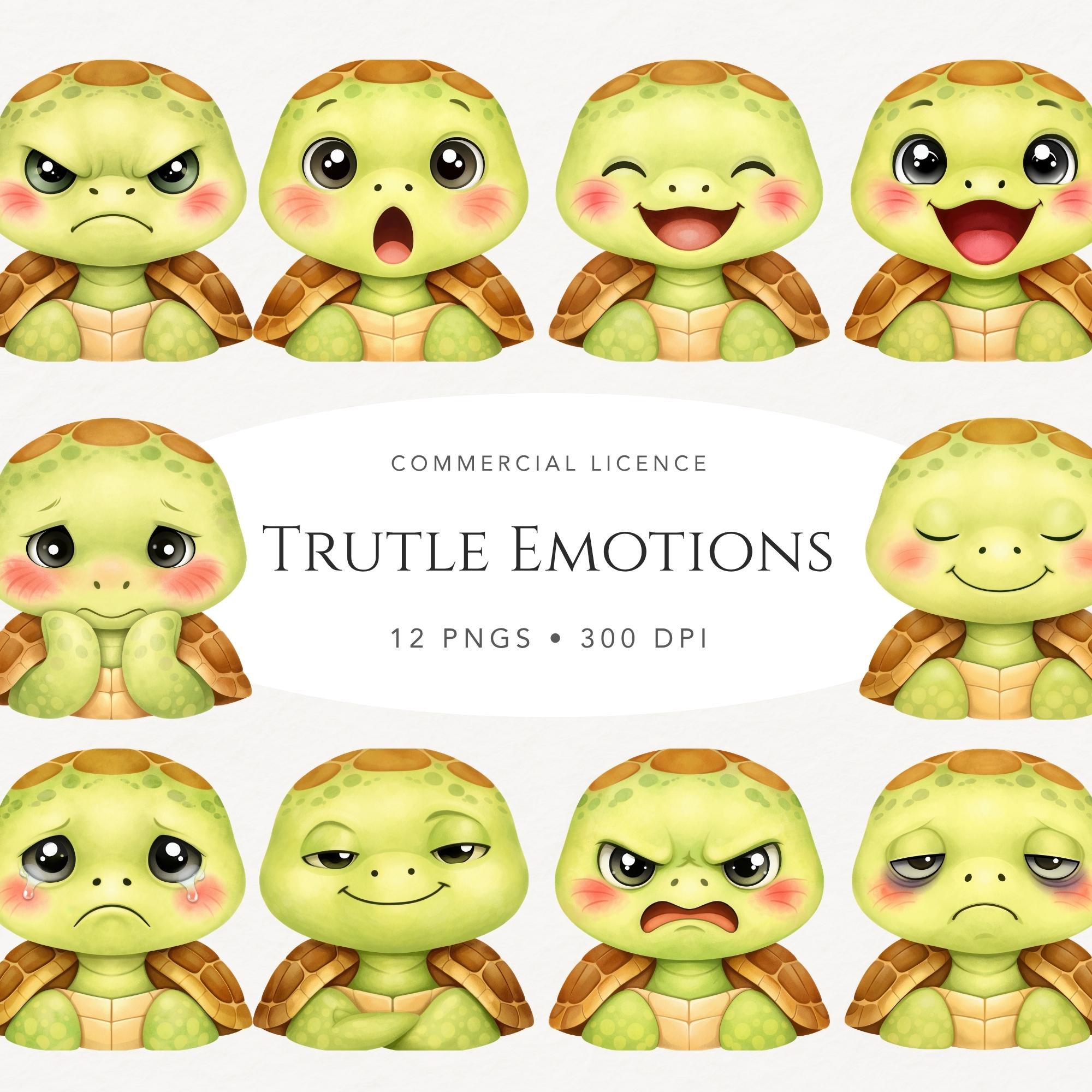 Turtle Emotions Clipart, Cute Turtle Faces PNGS, Feelings Clipart for ...