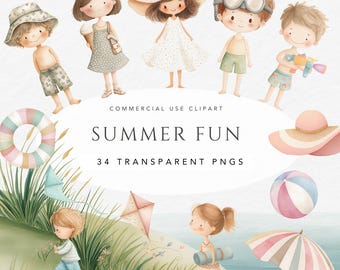 Summer Fun Watercolor Clipart Set | Commercial Use PNGs