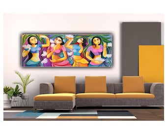 Flower Girls Painting | Original Handmade Acrylic Canvas Art