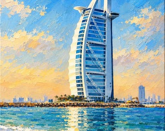 Original Burj Al Arab Painting, Handmade Acrylic on Canvas