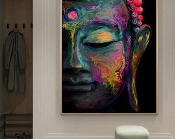 手描きのカラフルな抽象的な仏陀の絵画 | アクリルキャンバスアート