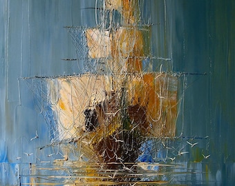 Original Acrylic  Painting on Canvas | Palette Knife Impasto Texture | Abstract Seascape Wall Art | Sailboat Painting - ARSENALE DI VENEZIA