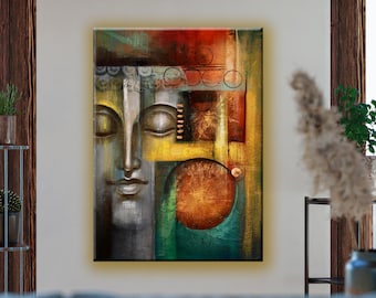 Hand-Painted Original Acrylic Buddha Painting on Canvas | Abstract Buddha | Peaceful Meditation – The Great Teacher