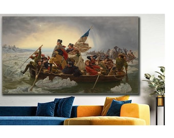 Hand-Painted "Washington Crossing the Delaware" | Historical Oil on Canvas (24x42 Inch)