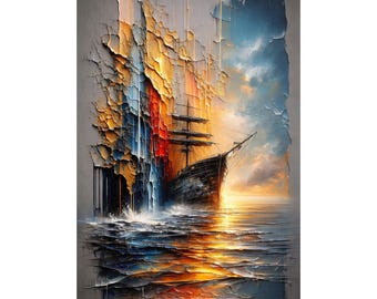 Original Acrylic  Painting on Canvas | Palette Knife Impasto Texture | Abstract Seascape Wall Art | Sailboat Painting - ARSENALE DI VENEZIA