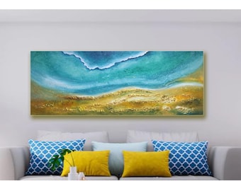 Waves | Acrylic Painting on Canvas | Contemporary Mixed Media (Stones & Shells) Seascape | Original Handmade Painting