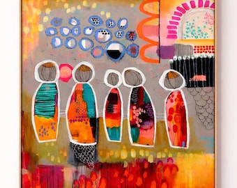 Original Acrylic Painting – Modern Abstract Figures Wall Art (36x48 Inches)